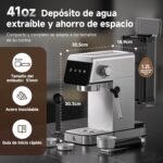 AMZCHEF Cafetera Espresso 20 Barras con Espumador de Leche, 1350 W Acero Inoxidable con Pantalla LED y Depósito Extraíble de 1,2 L, Diseño Compacto para el Hogar