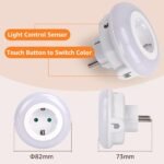 Aigostar Luz Nocturna con Enchufe y Toma de Corriente, Luz Nocturna de 3 Colores con Sensor de Luz y Control Táctil, Luz Nocturna Infantil para Dormitorio, Pasillo, Cocina