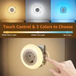 Aigostar Luz Nocturna con Enchufe y Toma de Corriente, Luz Nocturna de 3 Colores con Sensor de Luz y Control Táctil, Luz Nocturna Infantil para Dormitorio, Pasillo, Cocina
