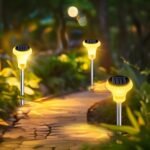Luces solares para jardín al aire libre, 12 piezas LED lámpara de camino, luz cálida 3000 K, impermeable IP65, luces LED solares para patio, caminos, terraza, piso, entrada, césped, carril