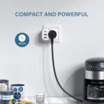 LENCENT USB C Enchufe 4000W, Cargador de Pared con Salida AC (250V/16A) + 3 Puertos USB, Carga Rápida QC3.0+PD20W con Funda Ignífuga para Móvil, Tablet, Apto para Cocina, Oficina, Hogar