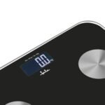 JATA HOGAR HBAS1155 – Báscula Inteligente Digital Bluetooth con App OkOK, Análisis Corporal (Grasa, IMC, Agua, Masa Muscular), 180 kg, 15 Usuarios, Temperit Crystal