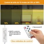Tira LED COB Blanca, Kit de Tira de Luz Debajo del Gabinete con Control Remoto RF para Vitrina, Cocina, Escritorio, Estante, Gabinete, Incluye Adaptador de 24 V (Blanco Cálido, 5 Metros)