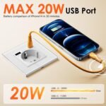 BSEED Enchufe de Pared con USB C 20W, Enchufe Schuko Blanco con Cargador Rápido USB Tipo C, Toma de Corriente 1 Gang con 2 x Cargadores USB y Tipo C, Enchufe Integrado Adecuado