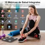 Báscula de baño digital con báscula de grasa corporal, báscula inteligente Bluetooth con análisis (negro profundo)