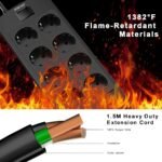 POWSAF Base de Enchufe con USB, Regleta de 8 Tomas y 4 Puertos USB, Regleta múltiple con Interruptor Seguro para el hogar/Oficina, Negro