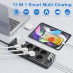 POWSAF Base de Enchufe con USB, Regleta de 8 Tomas y 4 Puertos USB, Regleta múltiple con Interruptor Seguro para el hogar/Oficina, Negro