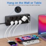 POWSAF Base de Enchufe con USB, Regleta de 8 Tomas y 4 Puertos USB, Regleta múltiple con Interruptor Seguro para el hogar/Oficina, Negro