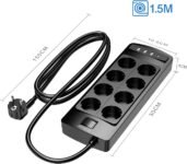 POWSAF Base de Enchufe con USB, Regleta de 8 Tomas y 4 Puertos USB, Regleta múltiple con Interruptor Seguro para el hogar/Oficina, Negro