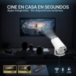 Proyector Portátil Compatible con 4k con Trípode Incluido, App Integrada, Ratón, Cable HDMI y Mando – Mini Proyector Portátil con Decodificación Full HD 1080P Auto Enfoque y Cine en Casa
