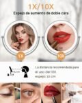 Gospire Espejo de Maquillaje de Pared de 9 Pulgadas con iluminación LED 3 Colores Regulables, Aumento 1X/10X, Doble Cara, Extensible 360°, Giratorio para Afeitar
