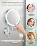 Gospire Espejo de Maquillaje de Pared de 9 Pulgadas con iluminación LED 3 Colores Regulables, Aumento 1X/10X, Doble Cara, Extensible 360°, Giratorio para Afeitar