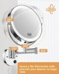 Gospire Espejo de Maquillaje de Pared de 9 Pulgadas con iluminación LED 3 Colores Regulables, Aumento 1X/10X, Doble Cara, Extensible 360°, Giratorio para Afeitar