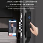 Cerradura Inteligente con Video y Cámara, Cerradura de Puerta Inteligente con Reconocimiento Facial 3D, WiFi Incorporado, Timbre con Video, Control de Aplicaciones, Admite 8 Idiomas