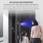 Cerradura Inteligente con Video y Cámara, Cerradura de Puerta Inteligente con Reconocimiento Facial 3D, WiFi Incorporado, Timbre con Video, Control de Aplicaciones, Admite 8 Idiomas