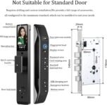 Cerradura Inteligente con Video y Cámara, Cerradura de Puerta Inteligente con Reconocimiento Facial 3D, WiFi Incorporado, Timbre con Video, Control de Aplicaciones, Admite 8 Idiomas