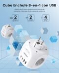 LENCENT Plug Cube, Enchufe Ladrón con 4 Tomas AC, 2 USB-A, 2 Tipo-C y 2 Cubiertas Protectoras, Enchufe de Pared Múltiple con Interruptor, Cargador USB para Hogar, Oficina