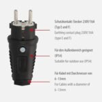 Brennenstuhl Enchufe de goma con contacto a tierra 230V/16A (IP54, apto para uso en exteriores, bueno para conectar un cable de extensión o reparar un cable dañado)