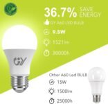 Bombillas LED GY E27 Luz Fría 6500K – 9,5 W Equivalente a 100 W – 1521 Lúmenes, No Regulable – Bombilla LED Esférica A60 Caja de 2 Unidades