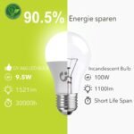 Bombillas LED GY E27 Luz Fría 6500K – 9,5 W Equivalente a 100 W – 1521 Lúmenes, No Regulable – Bombilla LED Esférica A60 Caja de 2 Unidades