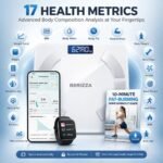 Báscula de Baño, Bluetooth Inteligente con App, Báscula Digital con Análisis Corporal, Peso, Grasa, IMC, Masa Muscular, Alta Precisión, Compatible iOS y Android + Guía de Ejercicios