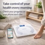 Báscula de Baño, Bluetooth Inteligente con App, Báscula Digital con Análisis Corporal, Peso, Grasa, IMC, Masa Muscular, Alta Precisión, Compatible iOS y Android + Guía de Ejercicios