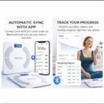 Báscula de Baño, Bluetooth Inteligente con App, Báscula Digital con Análisis Corporal, Peso, Grasa, IMC, Masa Muscular, Alta Precisión, Compatible iOS y Android + Guía de Ejercicios