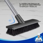 MR.SIGA Cepillo de limpieza de suelos con mango largo, 2 en 1 y escobilla de goma para limpiar baños, terrazas, garajes, paredes, azulejos con cerdas rígidas
