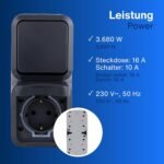 REV 0004860400 Toma AquaStorm – Interruptor combinado A/W, IP55, Montaje en superficie, Vertical, Antracita