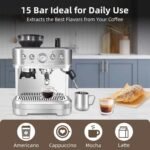 Garvee Cafetera Italiana Automática con Molinillo Integrado – 15 Barras y Control PID – Espresso Profesional en Casa con Boquilla de Vapor, Depósito de 2,3L, Acero Inoxidable, Plata