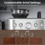 Garvee Cafetera Italiana Automática con Molinillo Integrado – 15 Barras y Control PID – Espresso Profesional en Casa con Boquilla de Vapor, Depósito de 2,3L, Acero Inoxidable, Plata