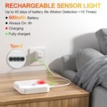 6 luces nocturnas recargables con sensor de movimiento, 3 colores de luz + regulables, luces LED inalámbricas para escaleras, dormitorios, pasillos, habitaciones de niños y armarios