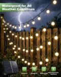 Guirnaldas de luces solares para exteriores, 29 pies, 60 LED, bola blanca, 8 modos de iluminación, IP65, impermeable, blanco cálido, para jardín, balcón, terraza y árboles