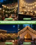 Guirnaldas de luces solares para exteriores, 29 pies, 60 LED, bola blanca, 8 modos de iluminación, IP65, impermeable, blanco cálido, para jardín, balcón, terraza y árboles