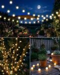 Guirnaldas de luces solares para exteriores, 29 pies, 60 LED, bola blanca, 8 modos de iluminación, IP65, impermeable, blanco cálido, para jardín, balcón, terraza y árboles