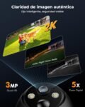 Cámara de Vigilancia WiFi Exterior Solar 2K Sin Cables, Cámara Solar YESNAMO con Batería Recargable, Visión Nocturna PTZ 360° Color, Sensor de Movimiento PIR, IP66, Sin Suscripción (Negro)