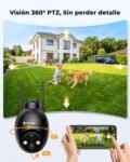 Cámara de Vigilancia WiFi Exterior Solar 2K Sin Cables, Cámara Solar YESNAMO con Batería Recargable, Visión Nocturna PTZ 360° Color, Sensor de Movimiento PIR, IP66, Sin Suscripción (Negro)