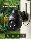 Cámara de Vigilancia WiFi Exterior Solar 2K Sin Cables, Cámara Solar YESNAMO con Batería Recargable, Visión Nocturna PTZ 360° Color, Sensor de Movimiento PIR, IP66, Sin Suscripción (Negro)