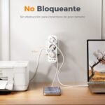TESSAN Enchufe Plano Thief 6 en 1 con USB C, Enchufe Multi 6 en 1, Enchufe Thief con 3 Enchufes Schuko y 3 USB, Thieves para Enchufes 16A 3600W, Regleta para Hogar, Oficina, Cocina