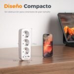 TESSAN Enchufe Plano Thief 6 en 1 con USB C, Enchufe Multi 6 en 1, Enchufe Thief con 3 Enchufes Schuko y 3 USB, Thieves para Enchufes 16A 3600W, Regleta para Hogar, Oficina, Cocina