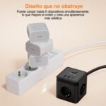 Regleta Cube con USB, Equipada con 3 Tomas AC, 2 USB y 1 Tipo C (PD 20W), con Interruptor, para Familia, Cocina y Oficina, Cable 2M Negro