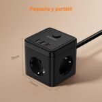 Regleta Cube con USB, Equipada con 3 Tomas AC, 2 USB y 1 Tipo C (PD 20W), con Interruptor, para Familia, Cocina y Oficina, Cable 2M Negro