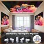 Mini Proyector Portátil con WiFi 6 Bluetooth 5.0 Soporte 4K, Proyector 4k con Android 11,200ANSI Proyectores de Rotación de 220°, Compatible con HDMI/USB/PS/Laptop/TV Stick