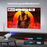 Mini Proyector Portátil con WiFi 6 Bluetooth 5.0 Soporte 4K, Proyector 4k con Android 11,200ANSI Proyectores de Rotación de 220°, Compatible con HDMI/USB/PS/Laptop/TV Stick