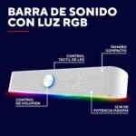 Barra de sonido GXTrust Rhox con iluminación RGB, blanca | Altavoces PC Gaming Stereo 2.0, 12 W, alimentación USB, conector de 3,5 mm, altavoz pequeño para PC, portátil y TV