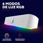 Barra de sonido GXTrust Rhox con iluminación RGB, blanca | Altavoces PC Gaming Stereo 2.0, 12 W, alimentación USB, conector de 3,5 mm, altavoz pequeño para PC, portátil y TV