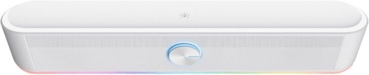 Barra de sonido GXTrust Rhox con iluminación RGB, blanca | Altavoces PC Gaming Stereo 2.0, 12 W, alimentación USB, conector de 3,5 mm, altavoz pequeño para PC, portátil y TV