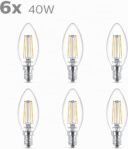 Philips Bombilla LED Clásica E14, 4 W, Blanco Cálido, Pack de 6 (Clase de eficiencia energética F)
