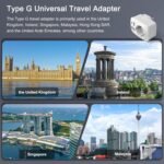 Hoppac Adaptador de Enchufe 5 en 1 para Reino Unido, Adaptador Tipo G con 3 USB A y 1 USB C para Irlanda, Hong Kong, Singapur, Malasia, Malta, Chipre, Qatar y Pakistán, Blanco