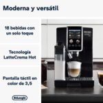 De’Longhi Dinamica Plus ECAM382.70.B, Cafetera Automática en Grano, Máquina de Capuchino con LatteCrema Caliente, Cafetera Espresso, Taza con 18 Recetas, Pantalla TFT 3,5», 1450W, Negra
